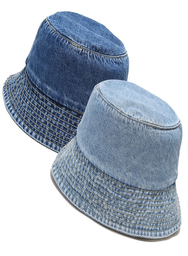 Umeepar Unisex 2 Pack Denim Bucket Hat Packable Cotton Beach Sun Hat for Men Women - Image 1